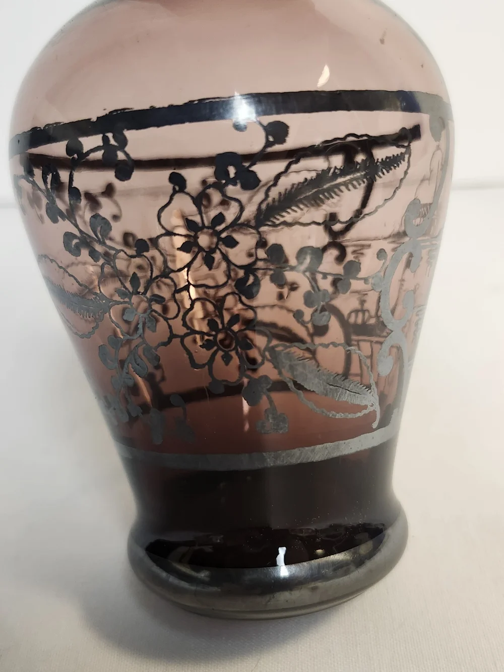 Vintaged amethyst vase With Silver Overlay Flower Pattern